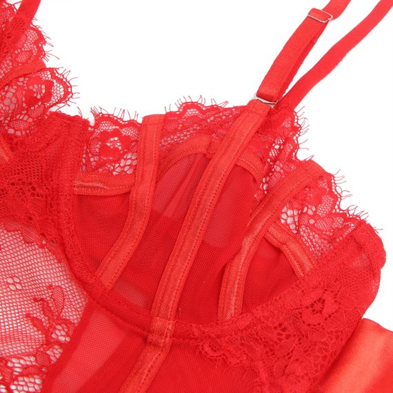 Боді з підв'язками для панчіх Star Night та атласними стрічками на руки, червоний, S sexstyle | Зображення 6