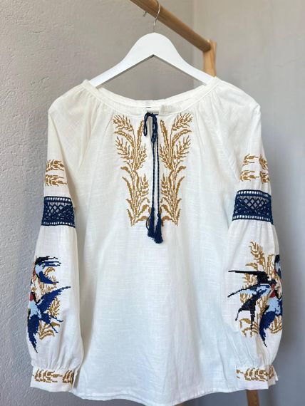 Вишиванка блуза жіноча  " Ластівка" біла етно-блуза S,M,L ,XL | Зображення 1