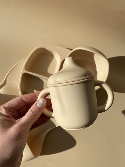 Набір дитячого силіконового посуду бежевий | Зображення 3