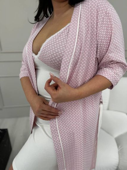Піжамний рожевий комплект: халат + нічна сорочка  PLUS SIZE | Зображення 3