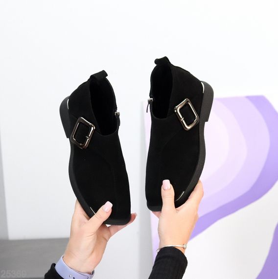 Дизайнерские черные туфли натуральная замша квадратный носок | Зображення 3