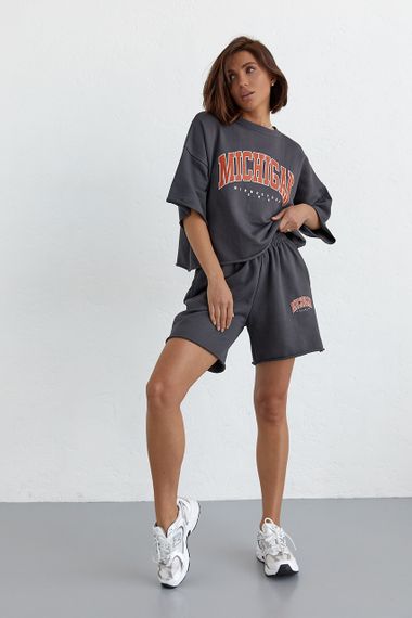 Летний спортивный костюм с принтом Michigan - темно-серый цвет, L (есть размеры)