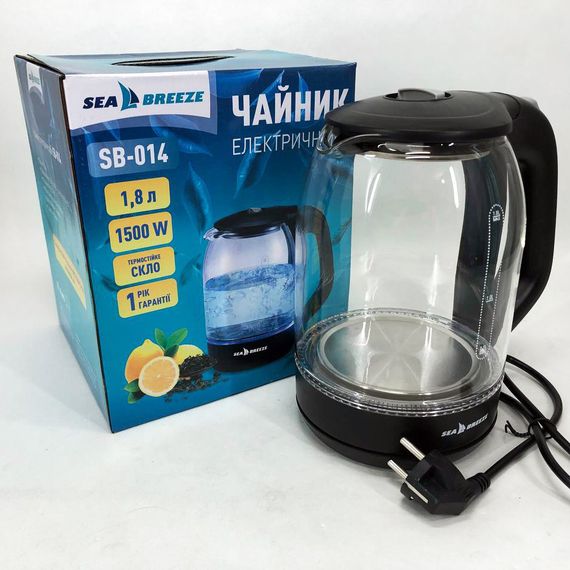 Электрочайник стеклянный Sea Breeze SB-014, 1.8 л, 1500 Вт, с подсветкой | Зображення 9