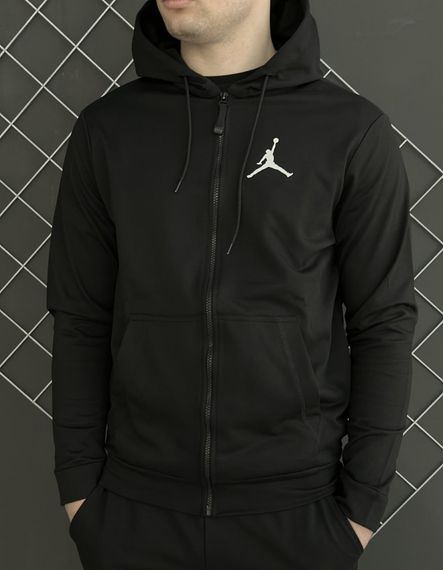 Комплект 3 в 1 Демісезонний спортивний костюм Jordan чорна кофта на змійці + чорні штани (двонитка) + Футболка біла Jordan | Зображення 5