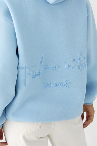 Утеплене худі з написом на спині - блакитний цвет, L (є розміри) | Зображення 3