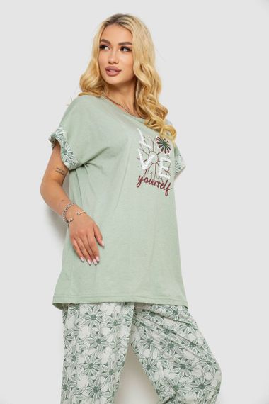 Пижама женская с принтом, цвет оливковый, 243R8493-1 | Зображення 1