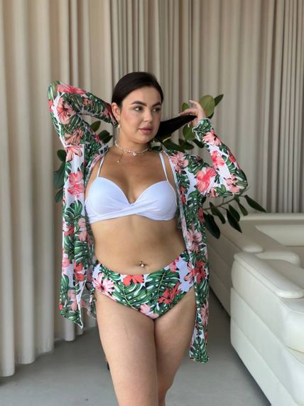 Роздільний білий купальник PLUS SIZE з сформованою чашкою та тунікою в комплекті | Зображення 9