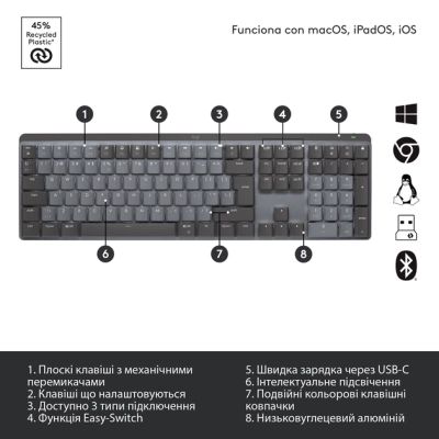 Клавиатура Logitech MX Mechanical Wireless Illuminated Performance Graphite (920-010757) | Зображення 9