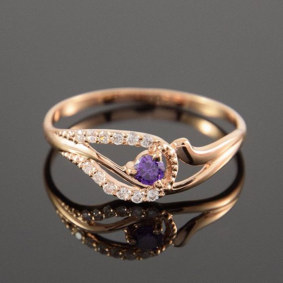 Кольцо из красного золота с аметистом 17.5 | Зображення 5