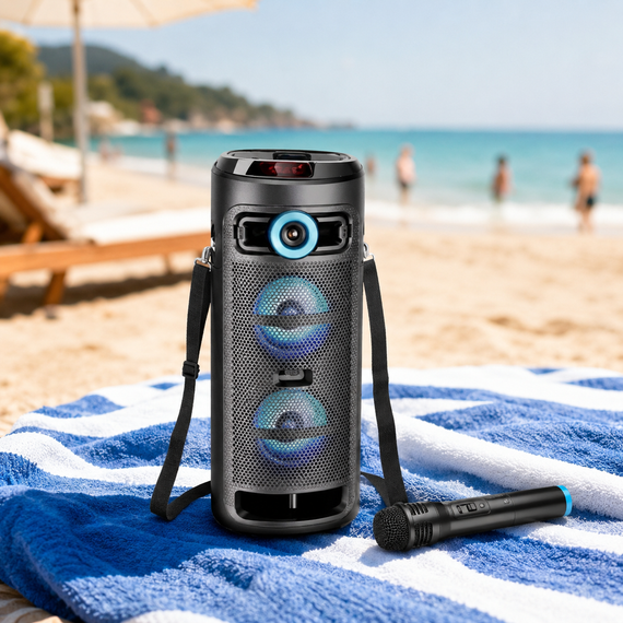 Колонка KTS-2432 Bluetooth / Караоке-система з двома динаміками та бездротовим мікрофоном / Портативна акустика з LED підсвічуванням | Зображення 1