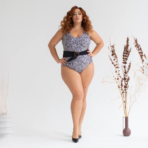 Суцільний леопардовий купальник PLUS SIZE з чашками та утяжкою | Зображення 8