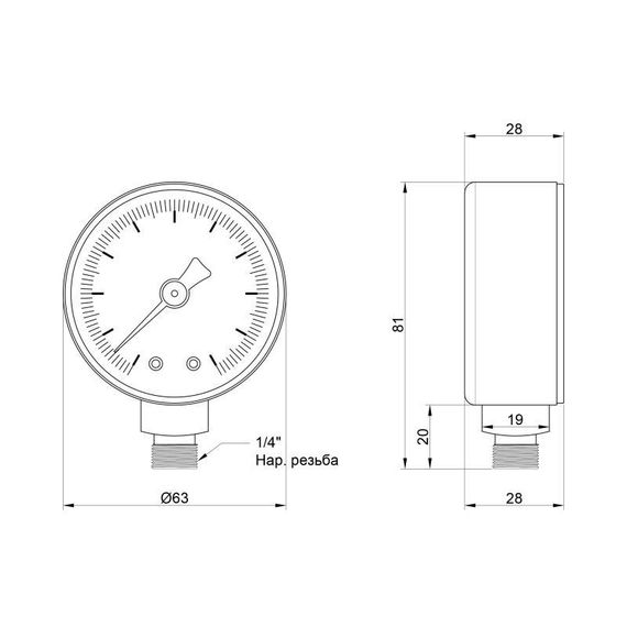 Манометр Icma 1/4" 0-6 бар, нижнее подключение No244 | Зображення 1
