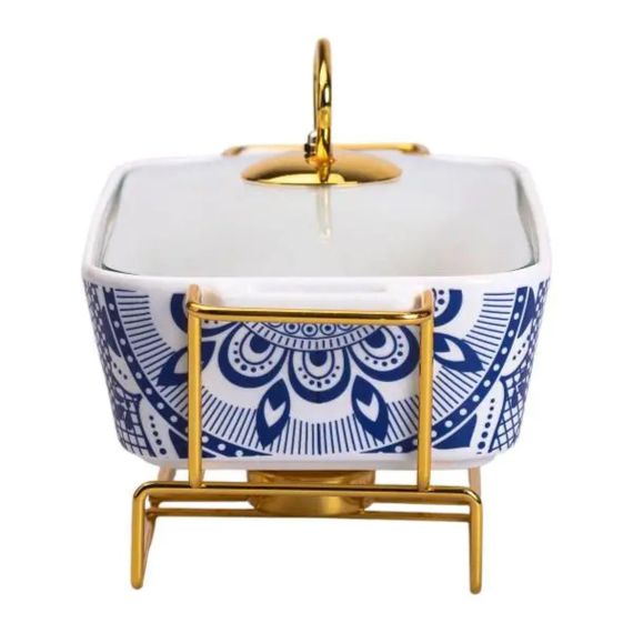 Марміт порцелянаовий із скляною кришкою 38х18.5х15.5 см на металевій підставці 1 л SA1107-S | Зображення 3