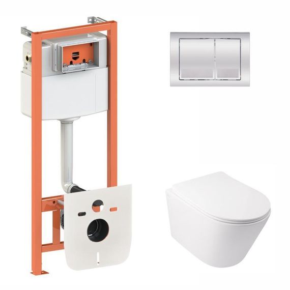 Готове рішення Qtap для ванної кімнати: підвісний унітаз Swan Rimless 520х360х320 + комплект інсталяції Nest 4 в 1 (квадратна