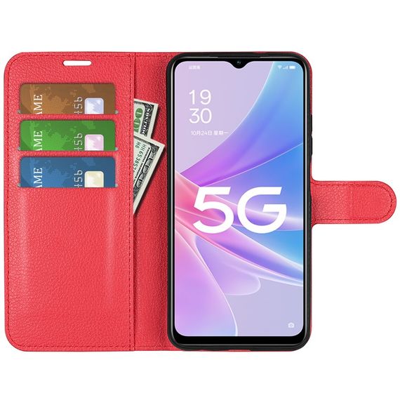 Чохол книжка з кишенями для карт на Oppo A38 колір Червоний | Зображення 1