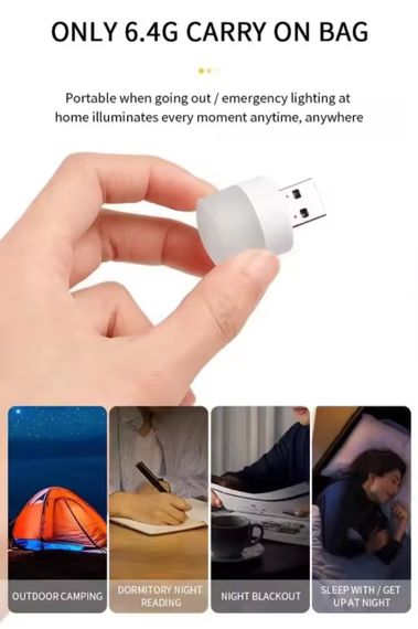 Портативная USB светодиодная лампа-ночник с белым (6500 К) светом, работает от Power Bank и др. гаджетов 5В | Зображення 6