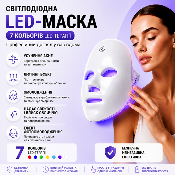 LED-маска для обличчя 7 в 1 бездротова фототерапія — омолодження та лікування акне | Зображення 7