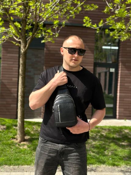 Чоловічий стильний чорний шкіряний слінг на плече TIDING BAG 7862 | Зображення 5