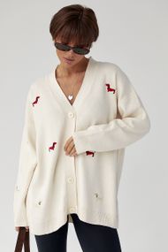 В'язаний вільний кардиган на ґудзиках - молочний цвет, ONE SIZE (є розміри)