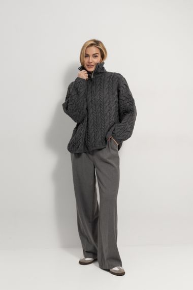 Светр в косичку з блискавкою на комірі - сірий цвет, ONE SIZE (є розміри) | Зображення 2
