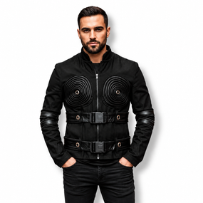 Чоловіча куртка ANDRE Cyberpunk Techwear чорна водовідштовхувальна, футуристична куртка з ременями, розмір L
