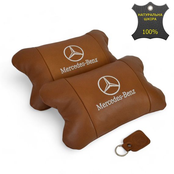 Комплект 2шт для подголовника Mercedes-Benz изготовлен из натуральной коричневой кожи. Комфорт CK-694 в авто | Зображення 1