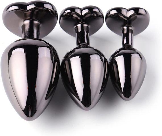 Набор анальных пробок из медицинского металла с прозрачным кристаллом в форме сердца (размер S, M, L) | Зображення 8