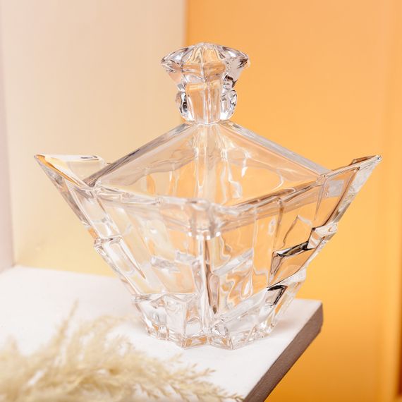 Цукорниця з кришкою 10×10×12 см ваза цукорниця квадратна скляна HP-4-118 | Зображення 4