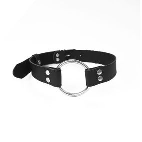 Кляп металлическое кольцо на ремнях Art of Sex – Gag Ring Metal, черный, натуральная кожа Sex Aura