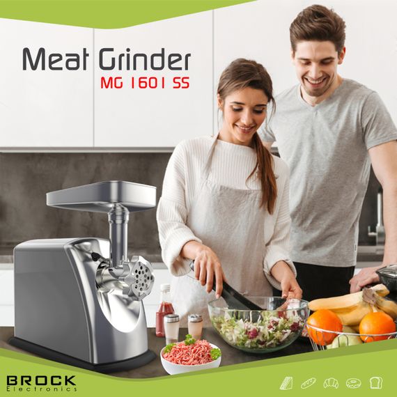 М'ясорубка BROCK  MG 1601 SS 1400Вт/2кг/хв/реверс/3 решітки/насадка для ковбас/кеббе/3 терки/срібна | Зображення 2