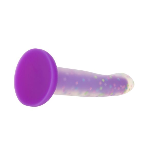 Фалоімітатор, що світиться в темряві, ADDICTION Rave 8″, Glow in the Dark Dildo Purple Confetti, 20,3 см | Зображення 5