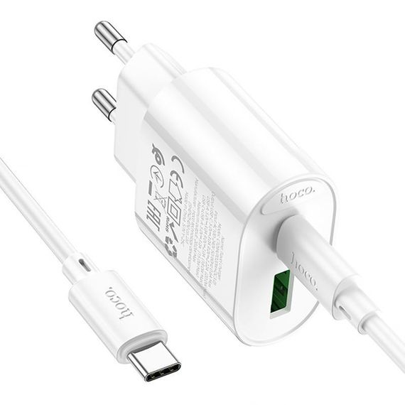 СЗУ Hoco C109A Fighter PD20W+QC3.0 (1USB-A/1C) + кабель Type-C to Type-C White | Зображення 3