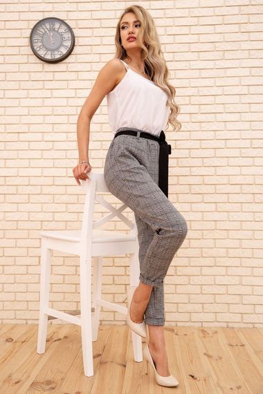 Жіночі вкорочені штани, в клітку, колір Сірий, 172R9313-1 | Зображення 1