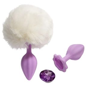 Набір пробка, хвостик і кристал ALUME, S, лілова з білим пушком і ліловим каменем, 7 х 2,7 см Sex Aura