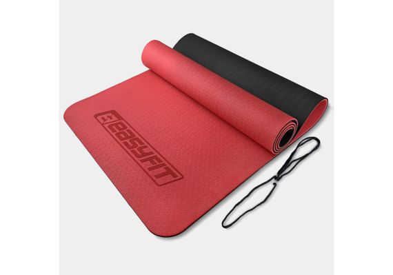 Килимок для йоги та фітнесу EasyFit TPE+TC 6 мм двошаровий червоний-чорний (EF-1924-RB)