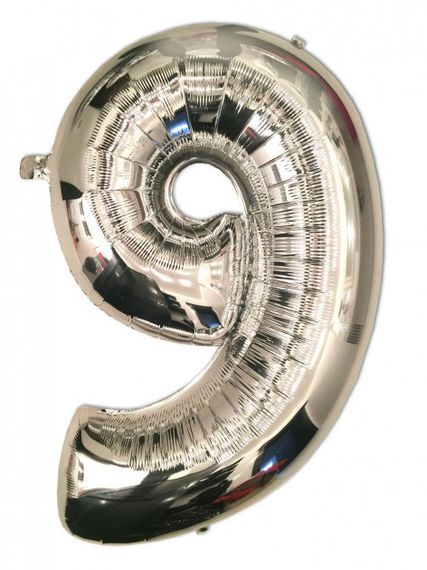 Фольгированная цифра 9 ("32)  серебристая, 80 см