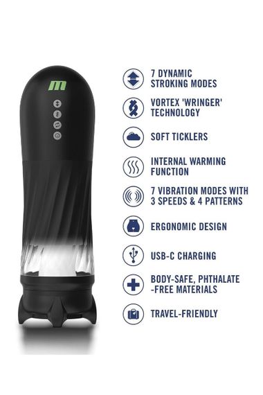 Вібромастурбатор у колбі автоматичний Blush M for Men з підігрівом, чорний, 33 см sexstyle | Зображення 6