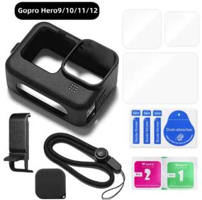 Силиконовый защитный чехол для GoPro Hero 9 10 11 12 + ремешок + крышка + стекла чёрный (GO-0003)