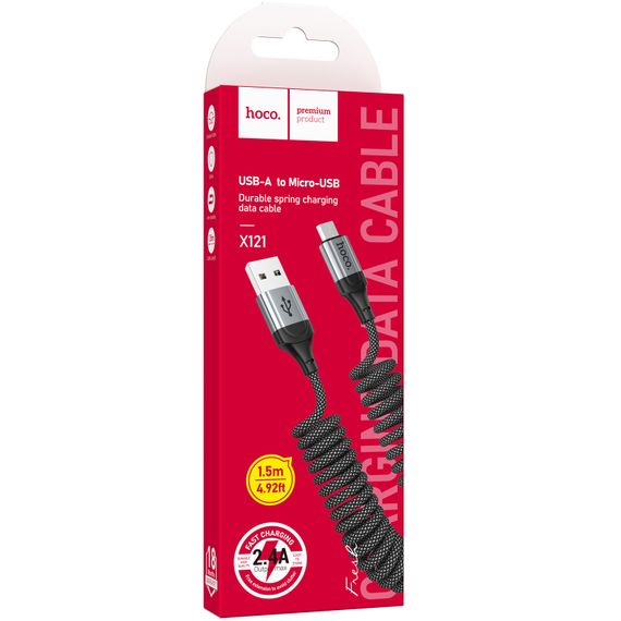 Дата кабель Hoco X121 Nuevo USB to MicroUSB 2.4A (1.5m) Black | Зображення 1