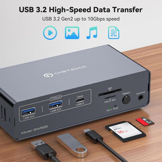 KVM-перемикач CMSTEDCD 13-в-1 з USB-C док-станцією підтримка 4K 120 Гц для 2 моніторів і 2 комп'ютерів (sw525) | Зображення 4