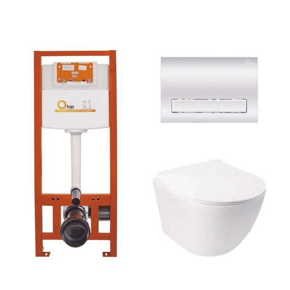 Готовое решение Qtap для ванной комнаты: подвесной унитаз Jay Ultra Quiet 485x360x320 + комплект инсталляции Nest 4 в 1 (линейная
