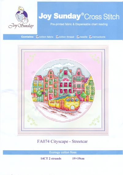 Набор для вышивания крестиком по нанесённой на канву схеме "Cityscape - Streetcar".AIDA 14CT printed, 19*19 см | Зображення 1