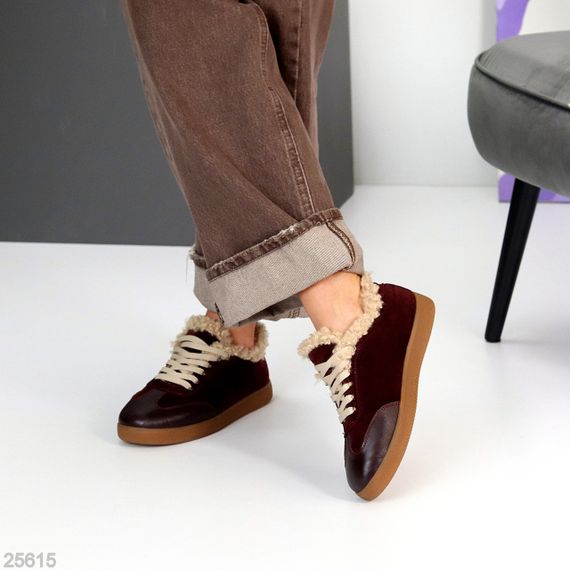 Шикарные утепленные бордовые кроссовки натуральная кожа + замша | Зображення 5