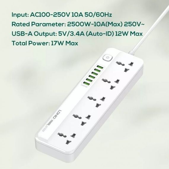 Мережевий подовжувач LDNIO SC5614 з 5 розетками та 6 USB-портами (34392-01_342) | Зображення 7