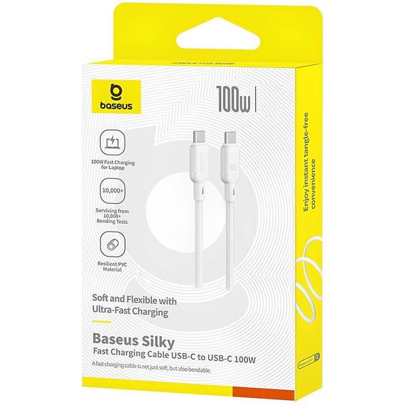 Дата кабель Baseus Silky Series OS Fast Charging Type-C to Type-C 100W (2m) (P10377704) Moon White | Зображення 4