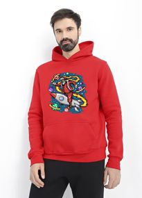 Худі чоловіче червоне з принтом "Санта у космосі", 2XL