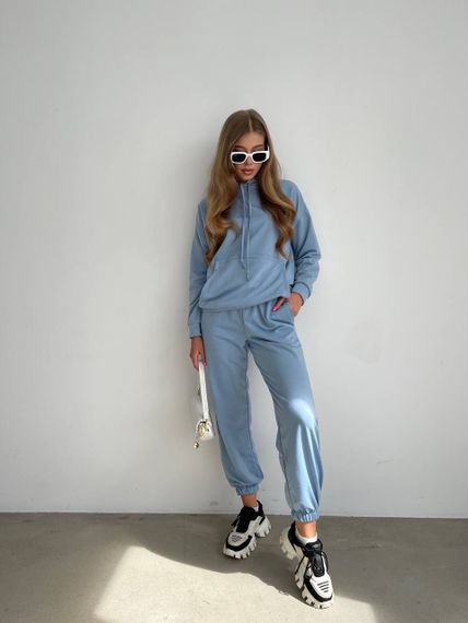 Женский спортивный костюм худи и джоггеры демисезонный двунитка BF536 размер 42/44, цвет голубой