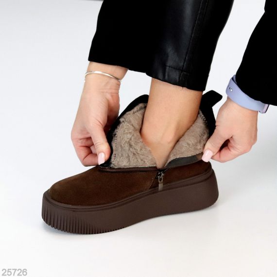 Модные шоколадные зимние ботинки натуральная замша на платформе | Зображення 7