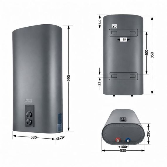 Водонагрівач електричний Thermo Alliance 80 л, Grey,  плоский вертикальний, сухий ТЕН 2 кВт (0,8+1,2) DT80V20GPDD2G | Зображення 1