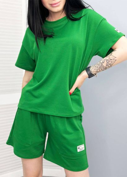 Женский летний костюм с шортами двухцветный GF07111 цвет зеленый, размер 46/48